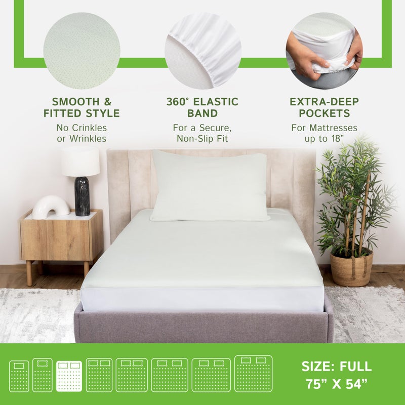 Four Seasons Essentials حماية مرتبة كاملة الحجم مقاومة للماء من فور سيزونز إيسينشالز - غطاء مرتبة مزود بملاءة مصنوعة من الفيسكوز المستخرج من الخيزران - وسادة مزخرفة محشوة تحمي من الغبار والمواد المسببة للحساسية - Image 4